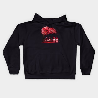 Red Hearts Tree With Bicycle And Gnome Valentine Kids Hoodie